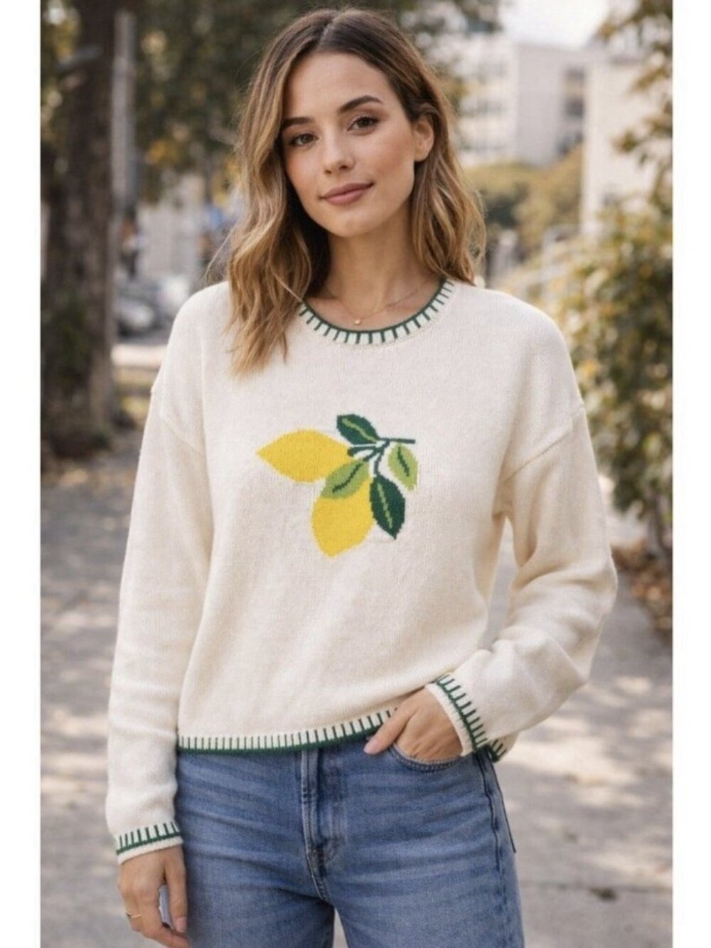 Anthropologie Calligraphie Lemon Sweater Large